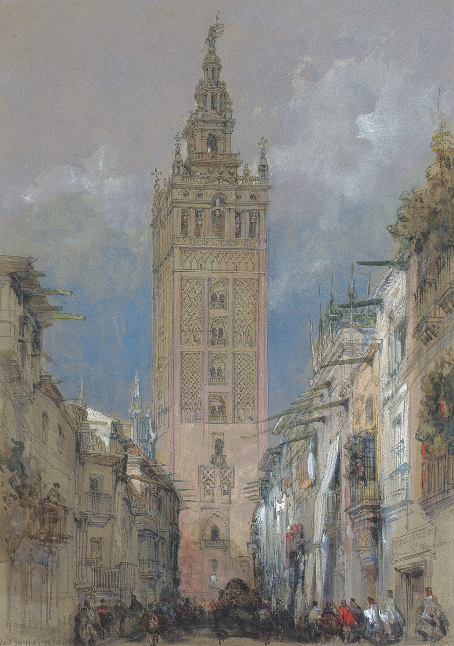 Det moriska tornet i Sevilla, kallat Giralda, Spanien av David Roberts