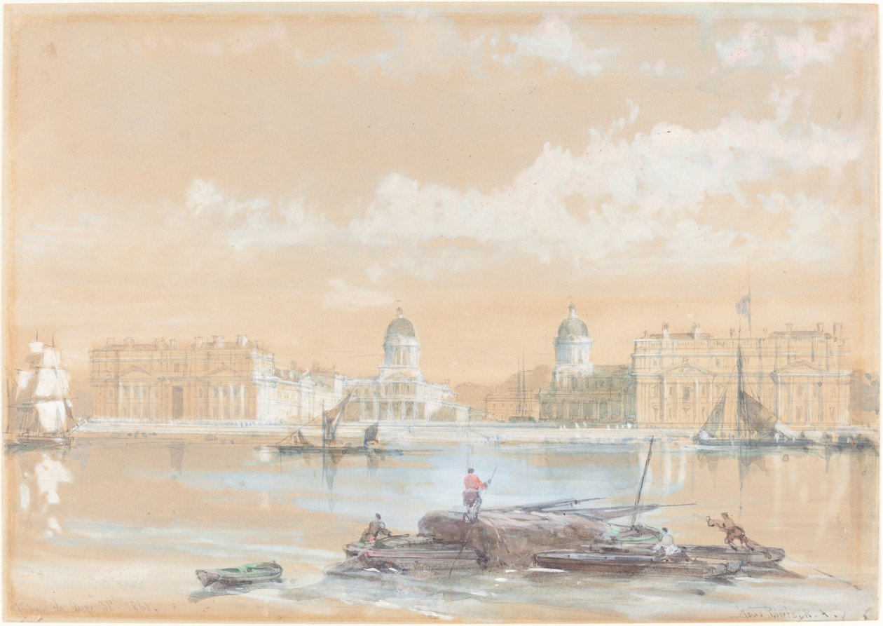 Naval College från floden i Greenwich av David Roberts