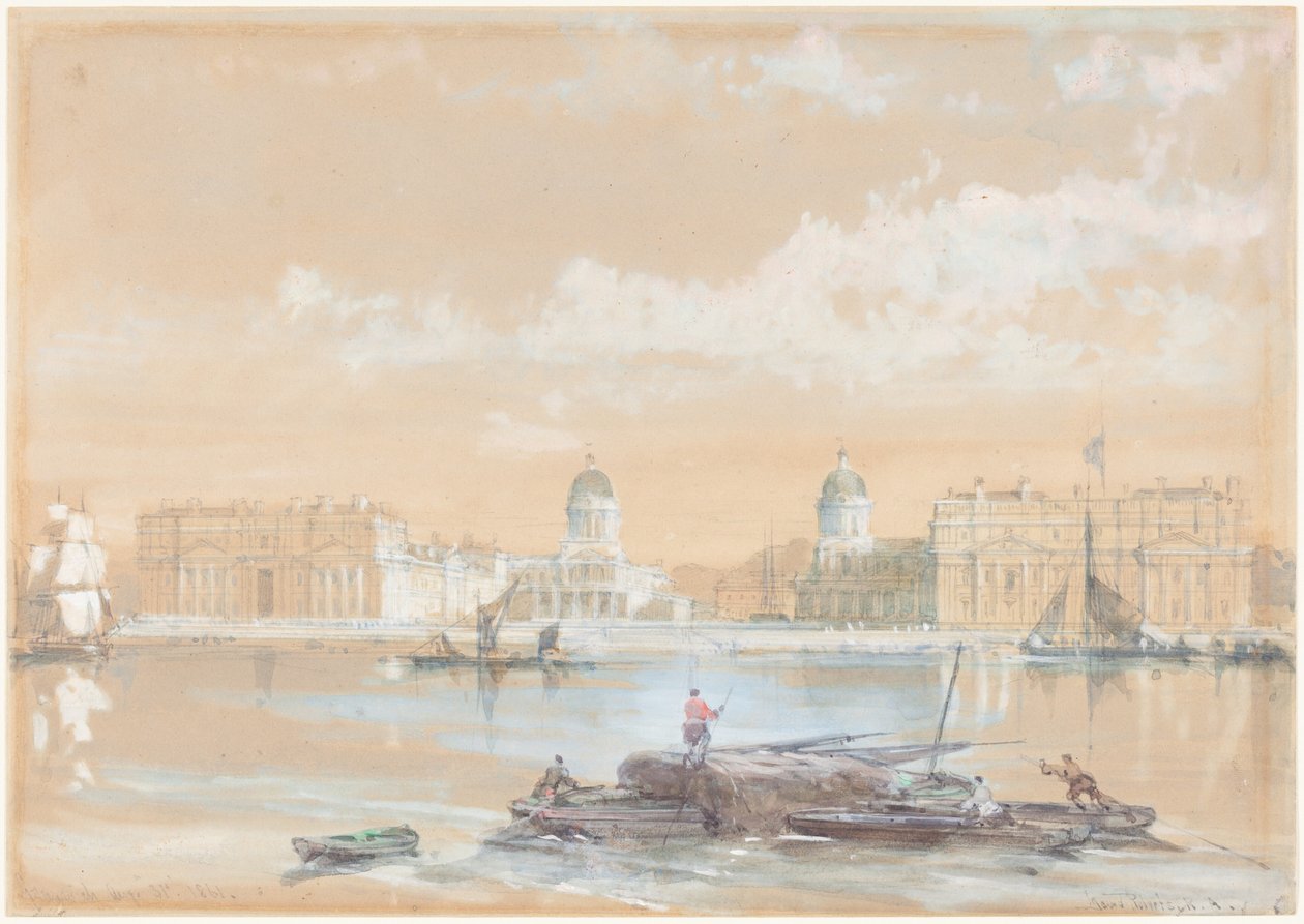 Sjökrigsskolan sedd från floden i Greenwich av David Roberts