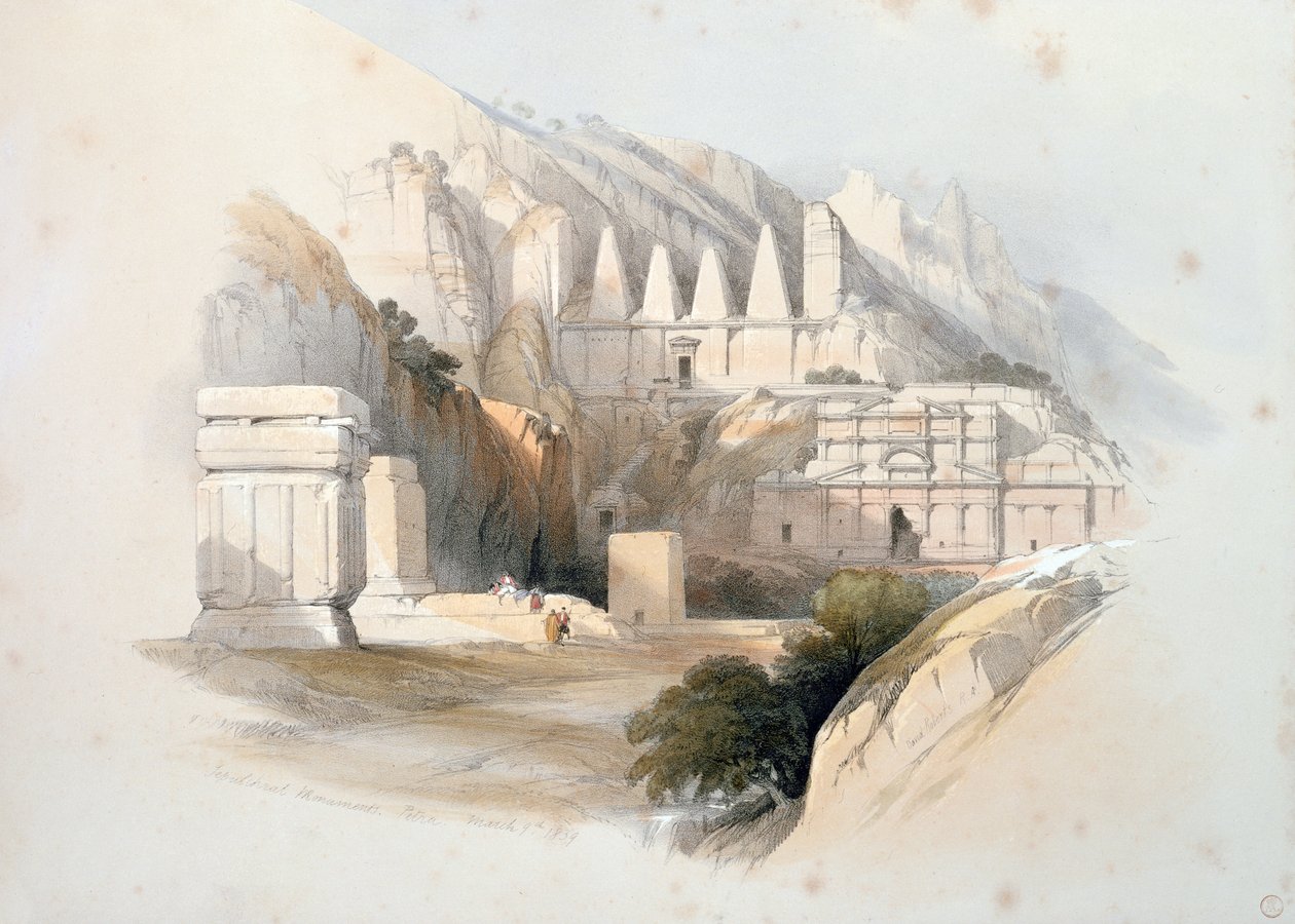 Nekropolis, Petra, från volym III av "The Holy Land", 1839 (handkolorerad litografi) av David Roberts