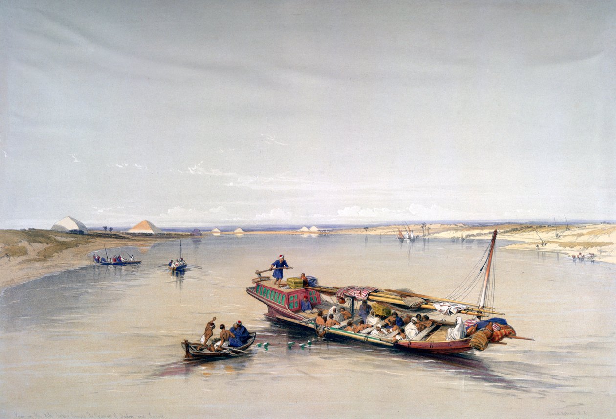 Nilen ser mot pyramiderna i Dahshur och Saqqarah, 1800-talet av David Roberts