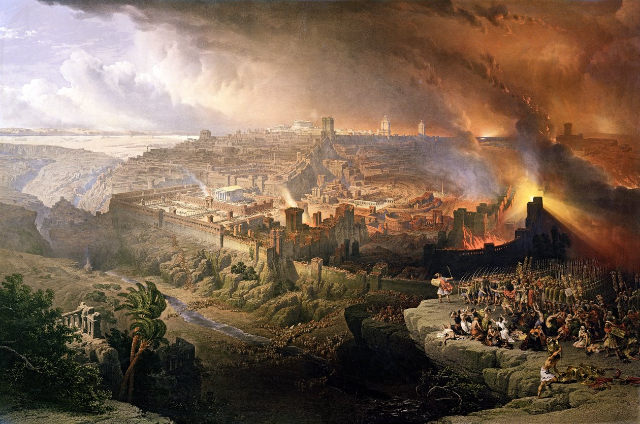 Romarnas belägring och förstörelse av Jerusalem under Titus befäl, år 70 e.Kr. av David Roberts