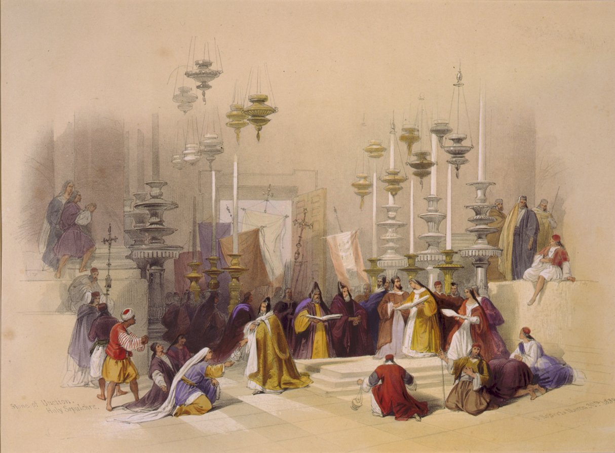 The Stone of Unction vid den heliga graven, Jerusalem av David Roberts