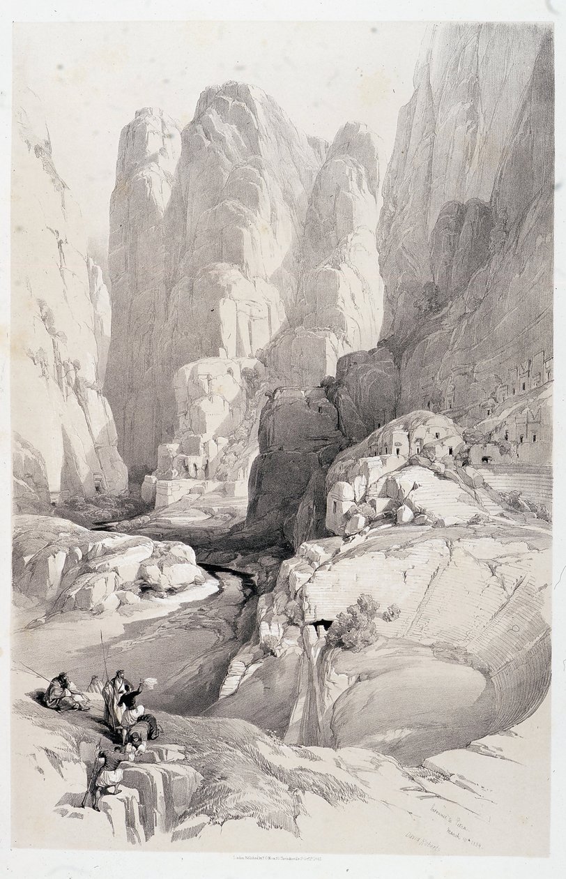 Teatern (ingången till Petra), teckning gjord den 10/03/1839 i “The Holy Land””, London 1849 av David Roberts