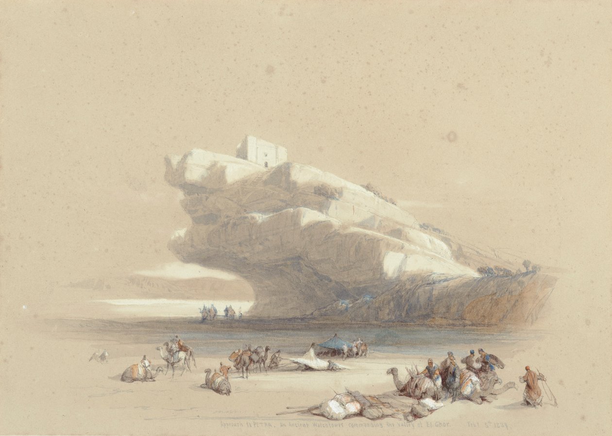Vägen till Petra, med utsikt över ett gammalt vakttorn av David Roberts
