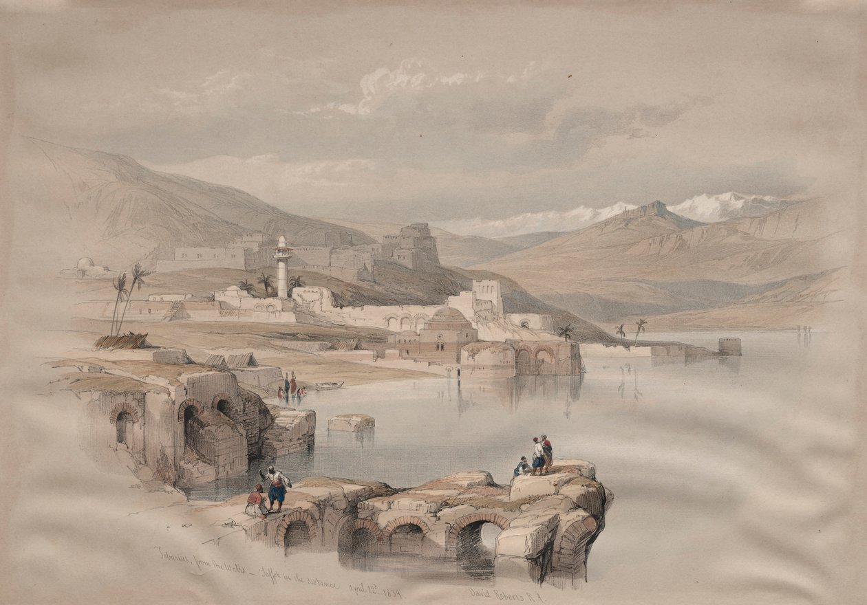Tiberias, från murarna, Säkerhet i fjärran, 1839. av David Roberts