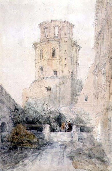 Tornet i Heidelberg, ca 1830 (penna och akvarell på papper) av David Roberts