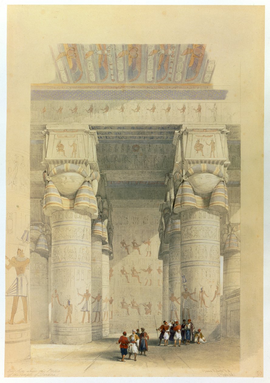 Utsikt från under portiken av templet i Denderah, Egypten, 1800-talet av David Roberts