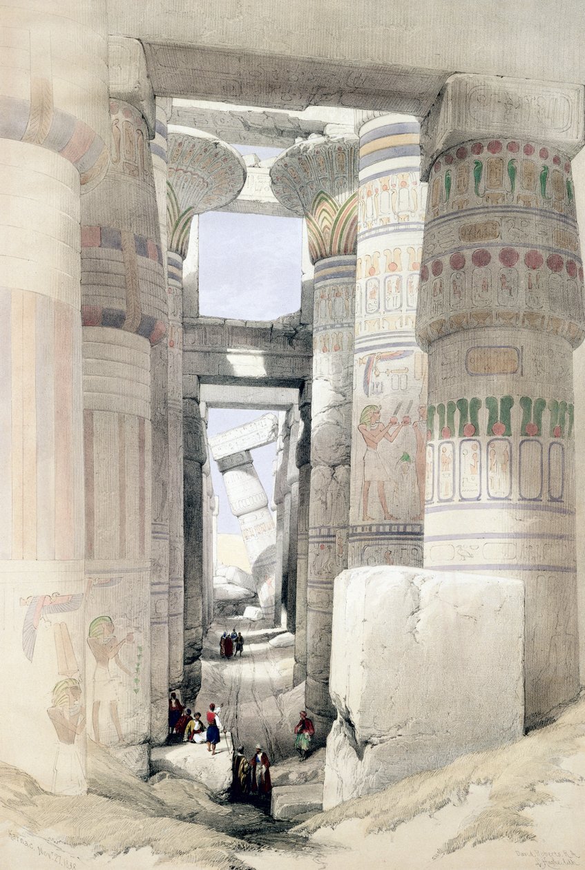 "Se genom Hall of Columns, Karnak", Egypten, c1845 av David Roberts