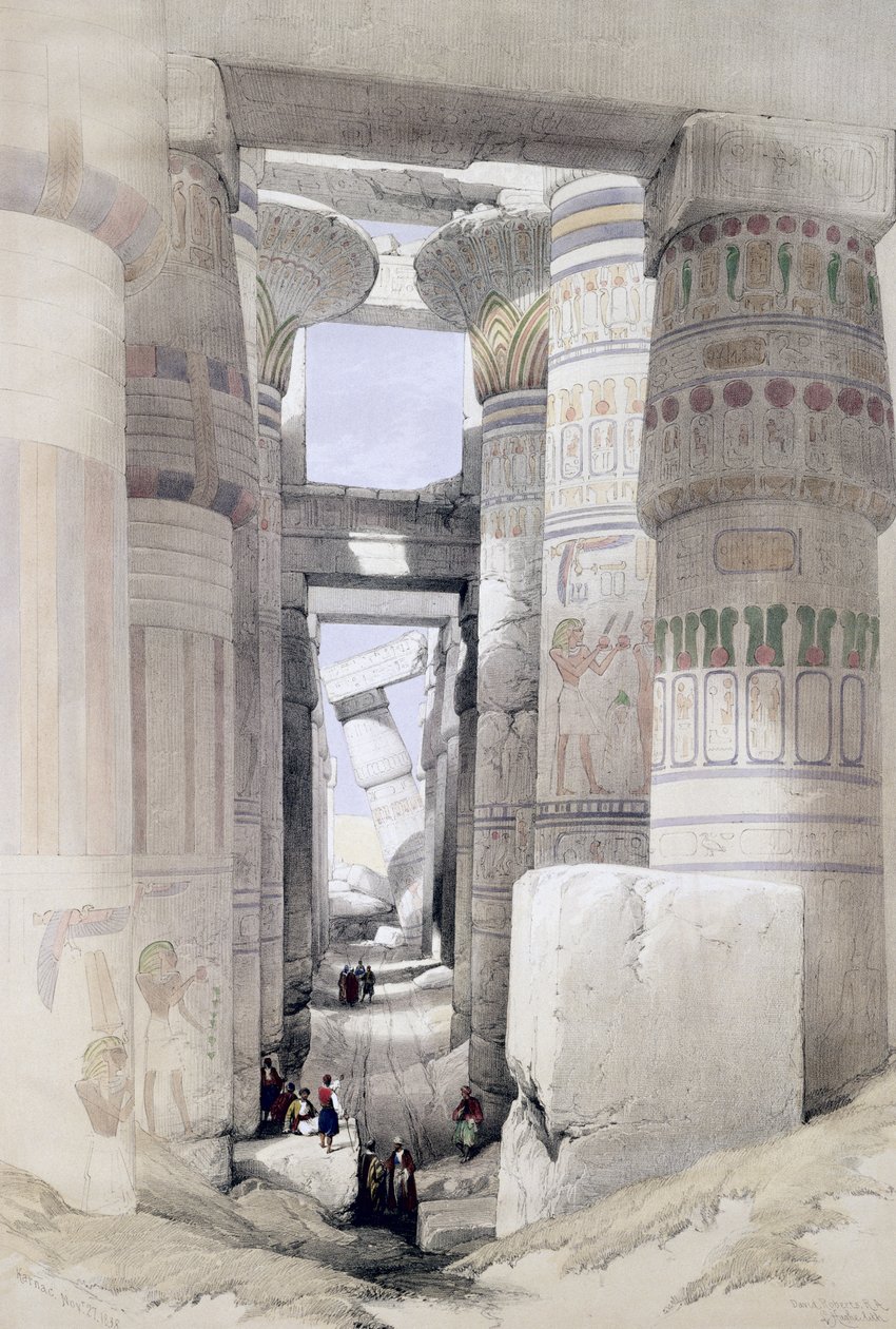Utsikt genom pelarsalen i Karnak, från Egypten och Nubien, Vol.1 av David Roberts