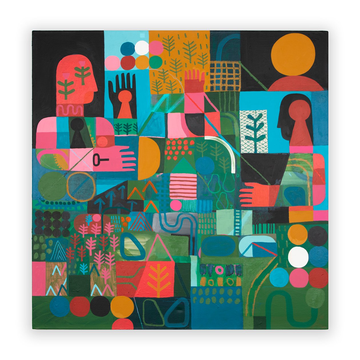 An Emotional Map Of A Celestial Body, 2023 (blandad färg och collage på duk) av David Shillinglaw