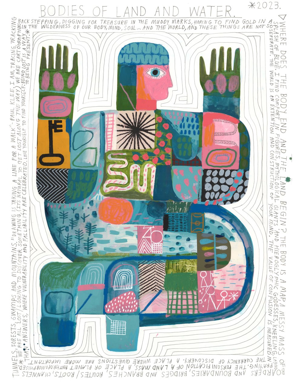 Bodies Of Land And Water, 2023 (akryl och blyerts på papper) av David Shillinglaw