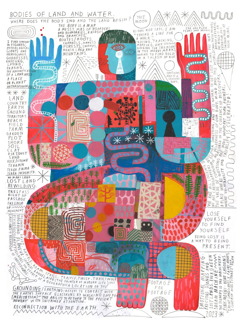 Bodies Of Land And Water 2, 2023 (akryl och blyerts på papper) av David Shillinglaw