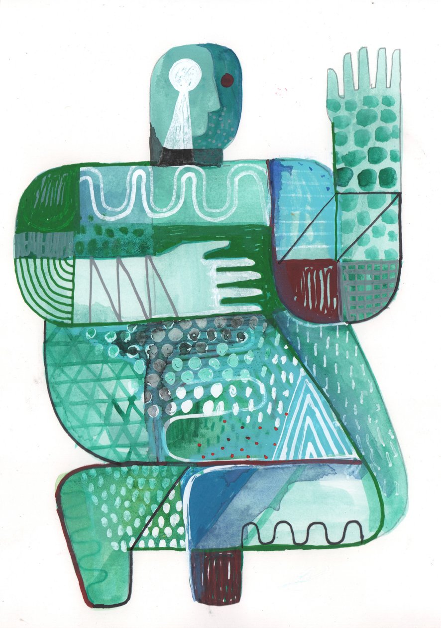 Bodies of Land and Water 2, 2023 (blandfärg på papper) av David Shillinglaw