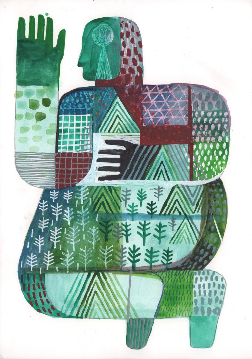 Bodies of Land and Water 3, 2023 (blandfärg på papper) av David Shillinglaw