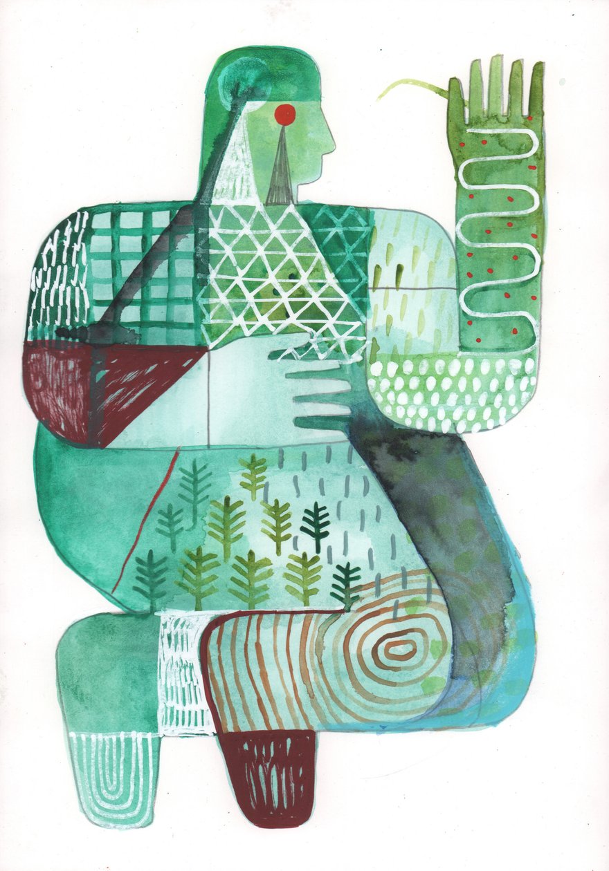 Bodies of Land and Water 4, 2023 (blandfärg på papper) av David Shillinglaw