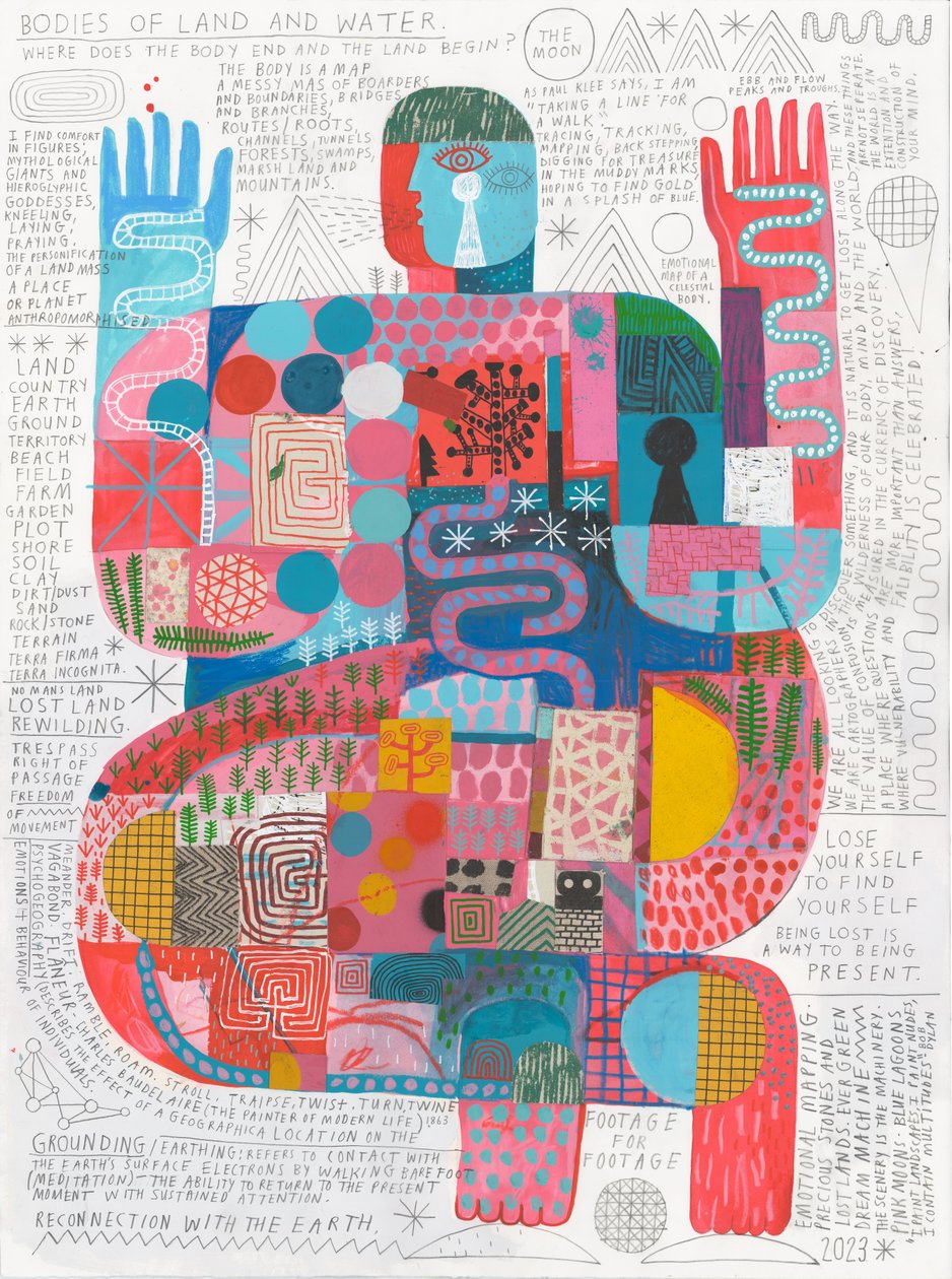 Body Scan 3, 2023 (akryl och penna på papper) av David Shillinglaw