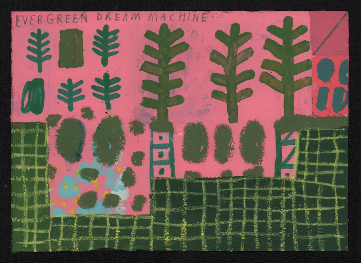 Evergreen, 2023 (blandad färg och collage på duk) av David Shillinglaw