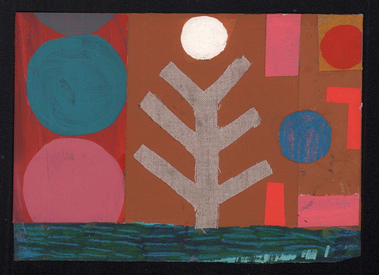 Full Moon Mustard, 2023 (färg och collage) av David Shillinglaw