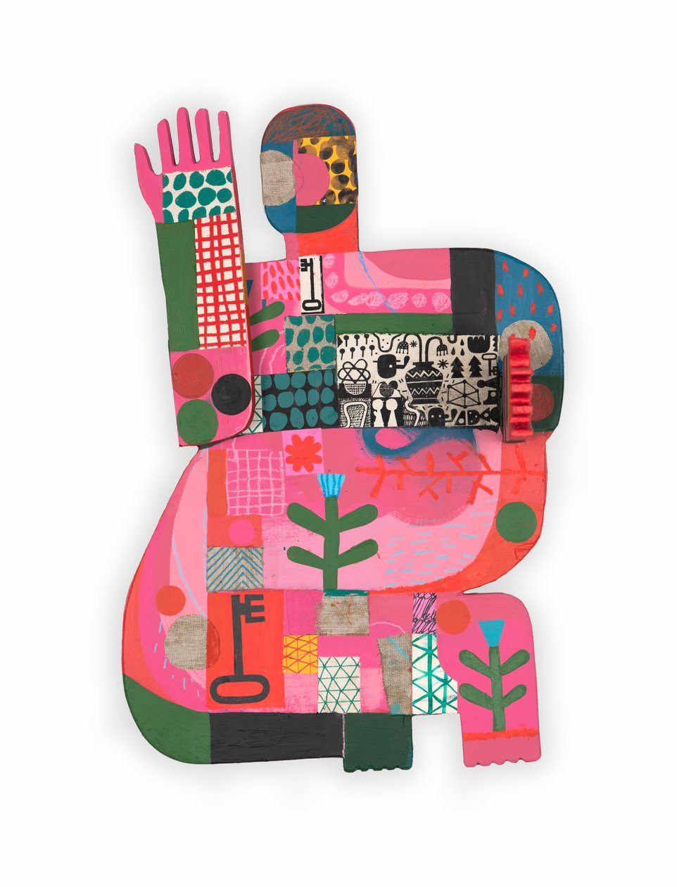 Hot Mess / Unhinged 1A, 2023 (blandad färg och collage på gångjärnsförsedd träkonstruktion) av David Shillinglaw