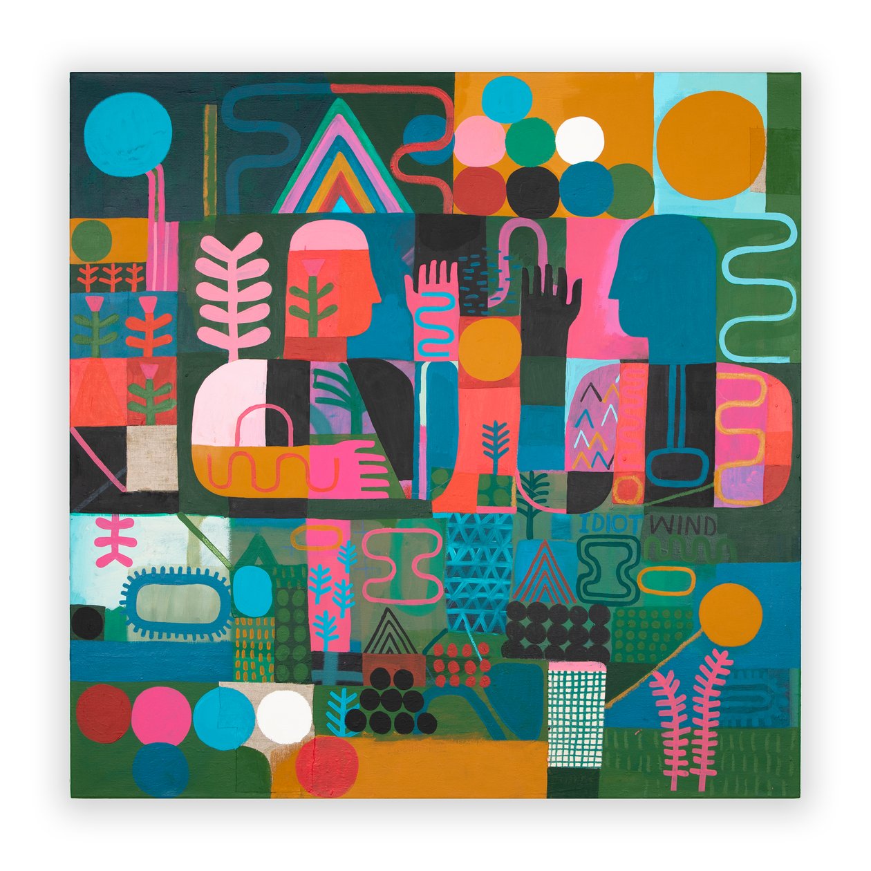 Idiot Wind, 2023 (blandad färg och collage på duk) av David Shillinglaw
