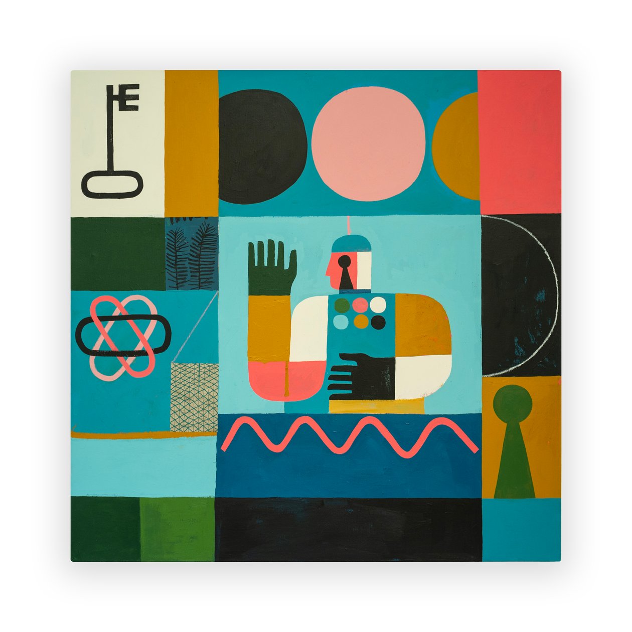 Luna Waves, 2023 (måla och collage på duk) av David Shillinglaw