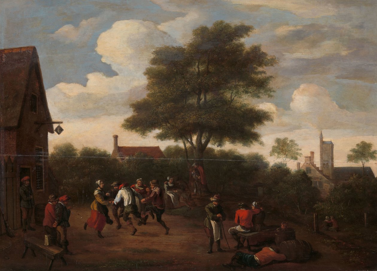 Bönder som dansar utanför Crescent Tavern av David Teniers (II) (manner of)