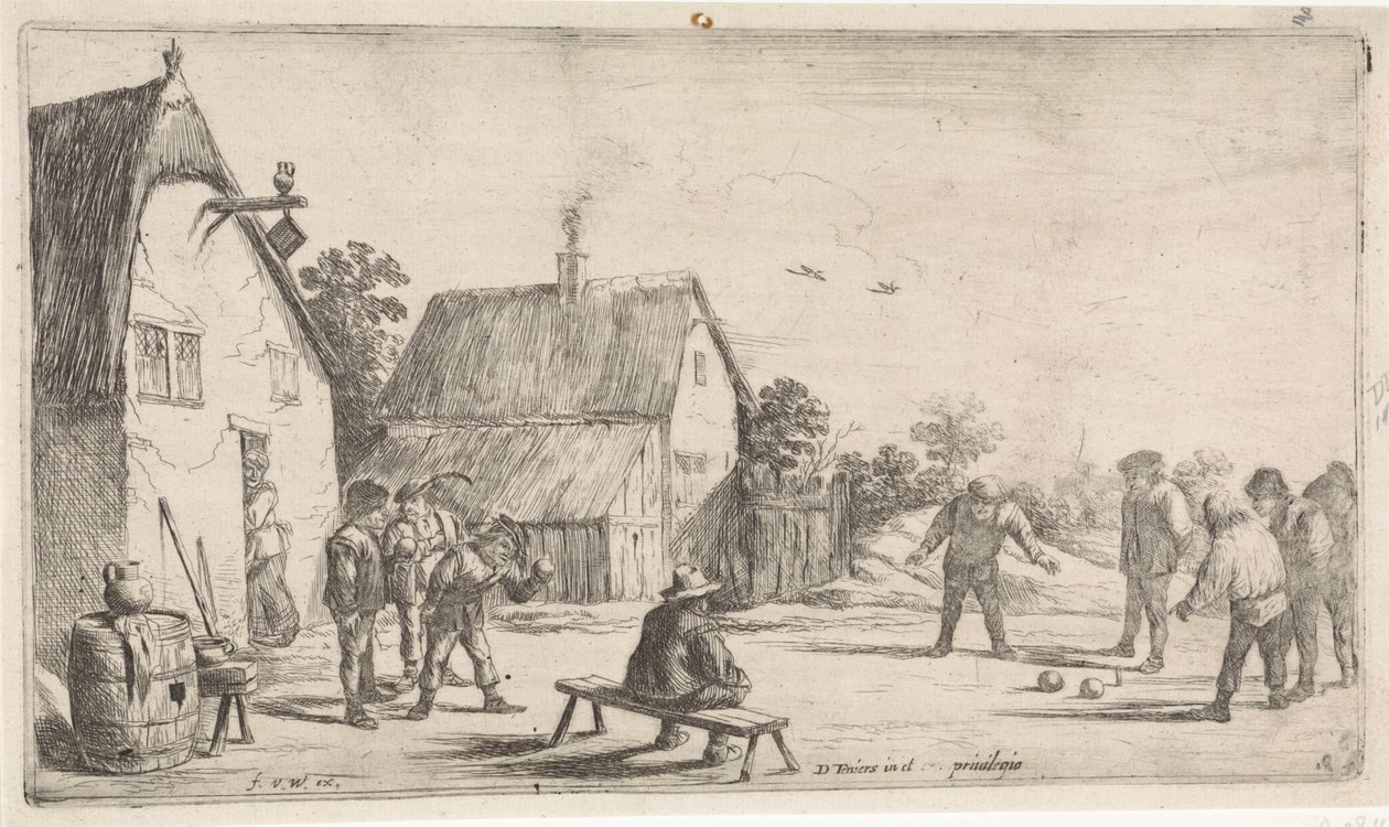 Bönder spelar boule Friluftsgenrescener (serietitel) av David Teniers (II)