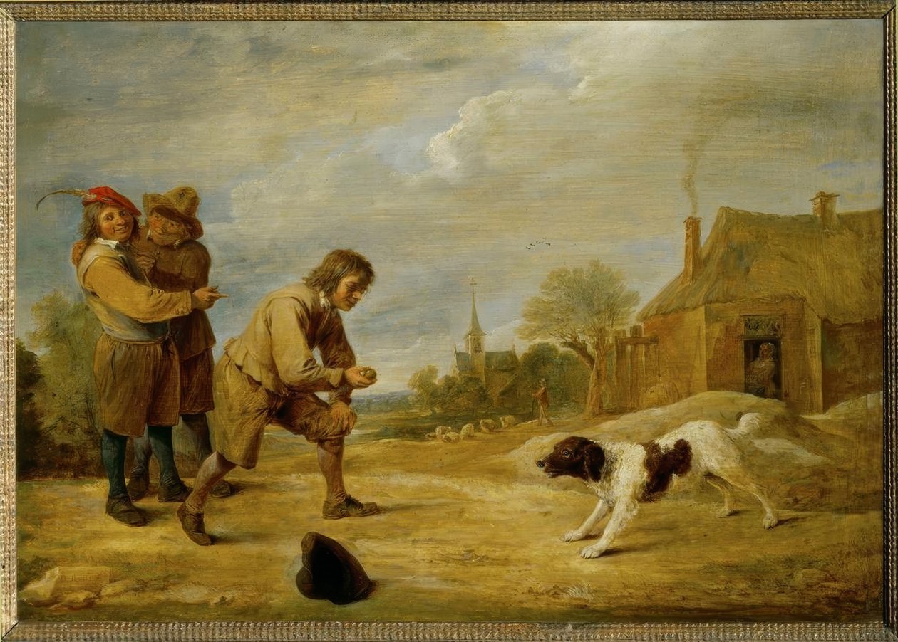 Bondpojke med en hund av David Teniers the Younger