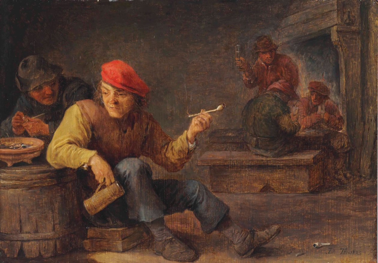 Boors dricker och röker på ett värdshus av David Teniers the Younger