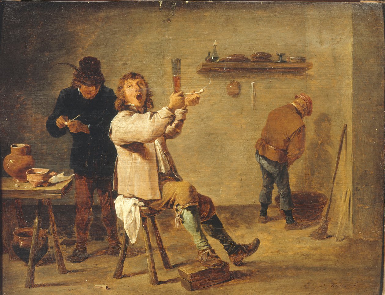 Franska:  La Chanson à boire Bönder som dricker på en krog av David Teniers the Younger
