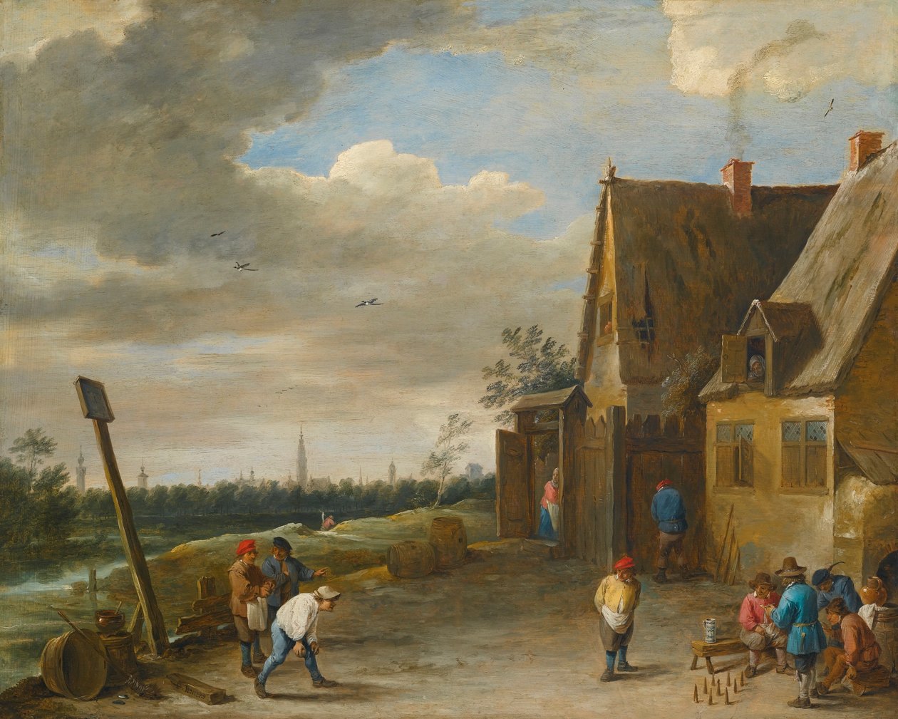 Nine-pins-spel med utsikt över Antwerpen av David Teniers the Younger