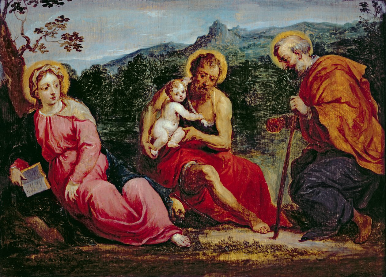 Heliga familjen och Johannes Döparen, efter ett original av Paris Bordone av David Teniers the Younger