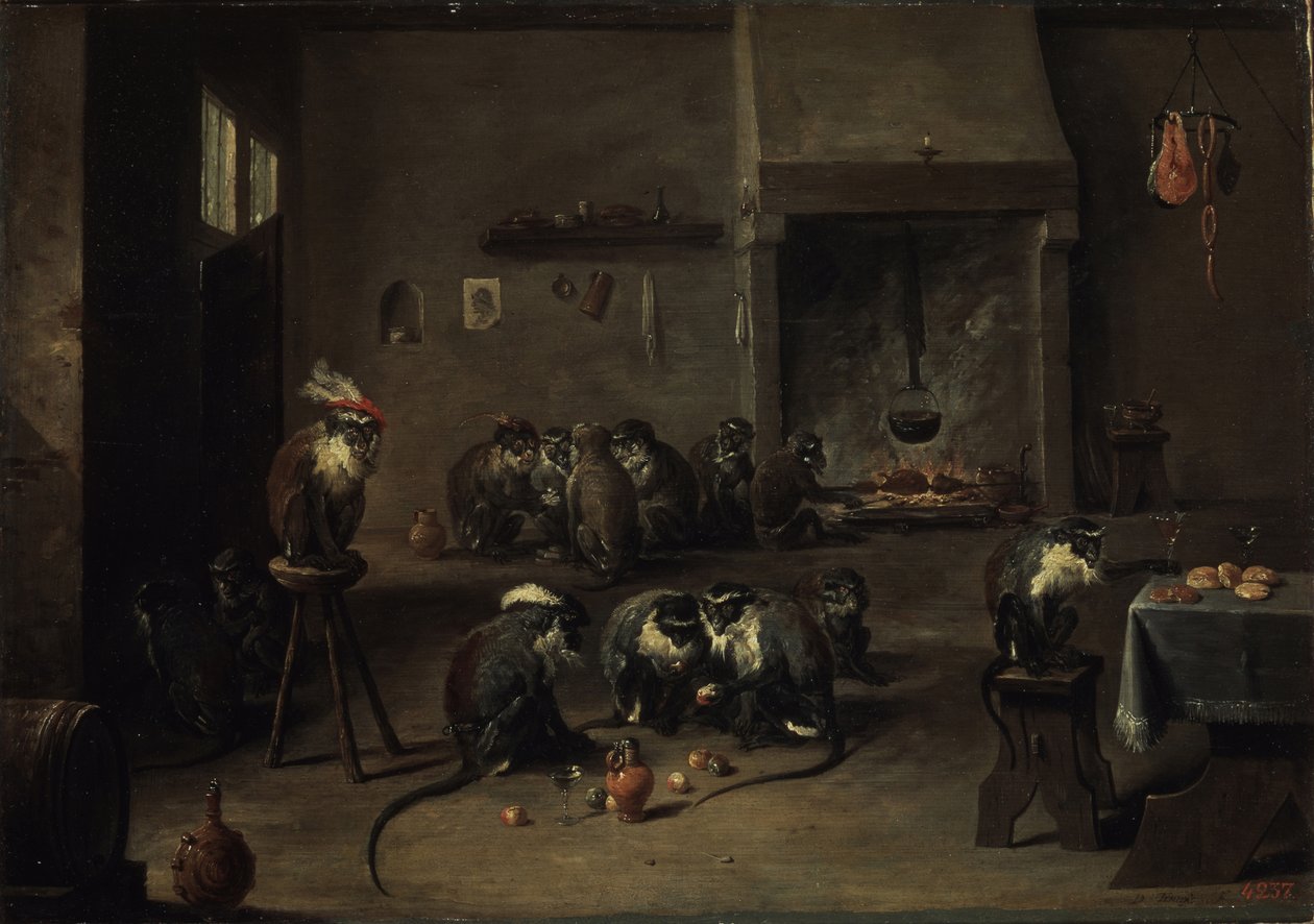 Apor i köket, 1640-talet av David Teniers the Younger