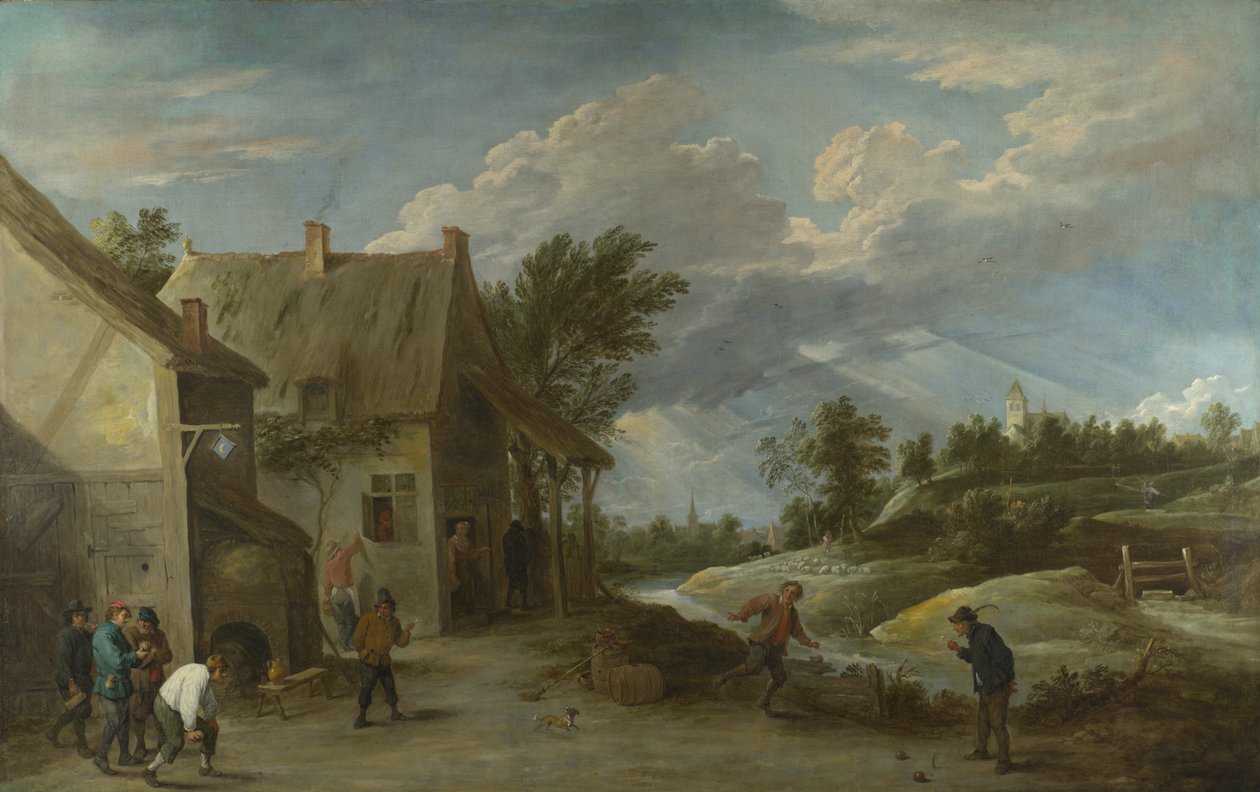 Bönder som spelar skålar utanför en Village Inn, ca. 1660 av David Teniers the Younger