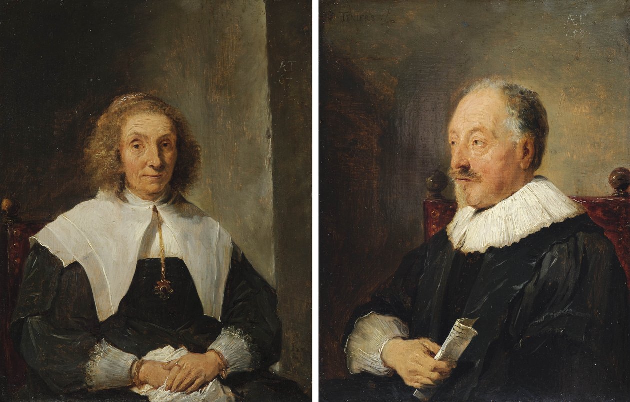 Porträtt av en kvinna och Porträtt av en man av David Teniers the Younger