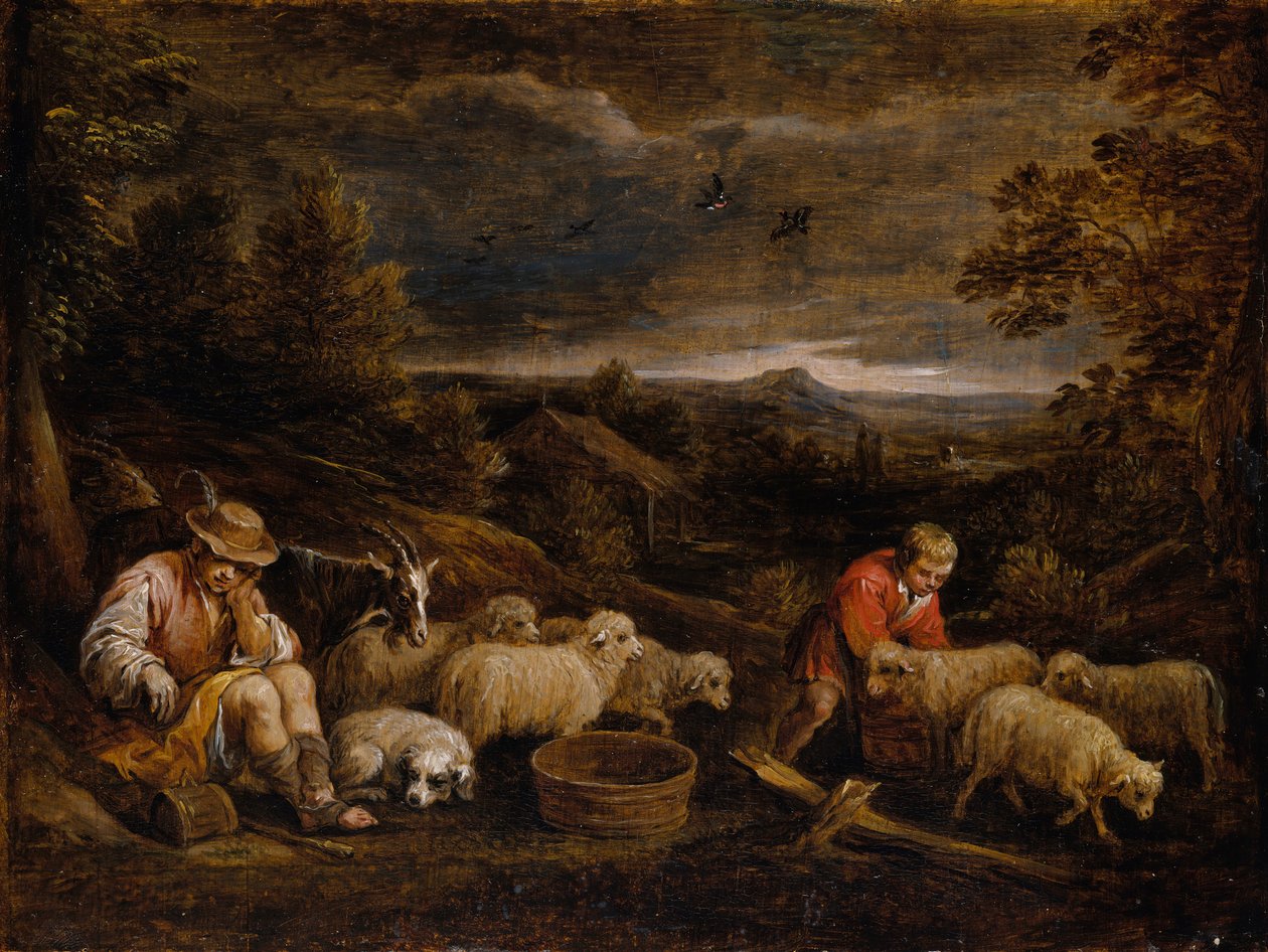 Herdar och får. av David Teniers the Younger