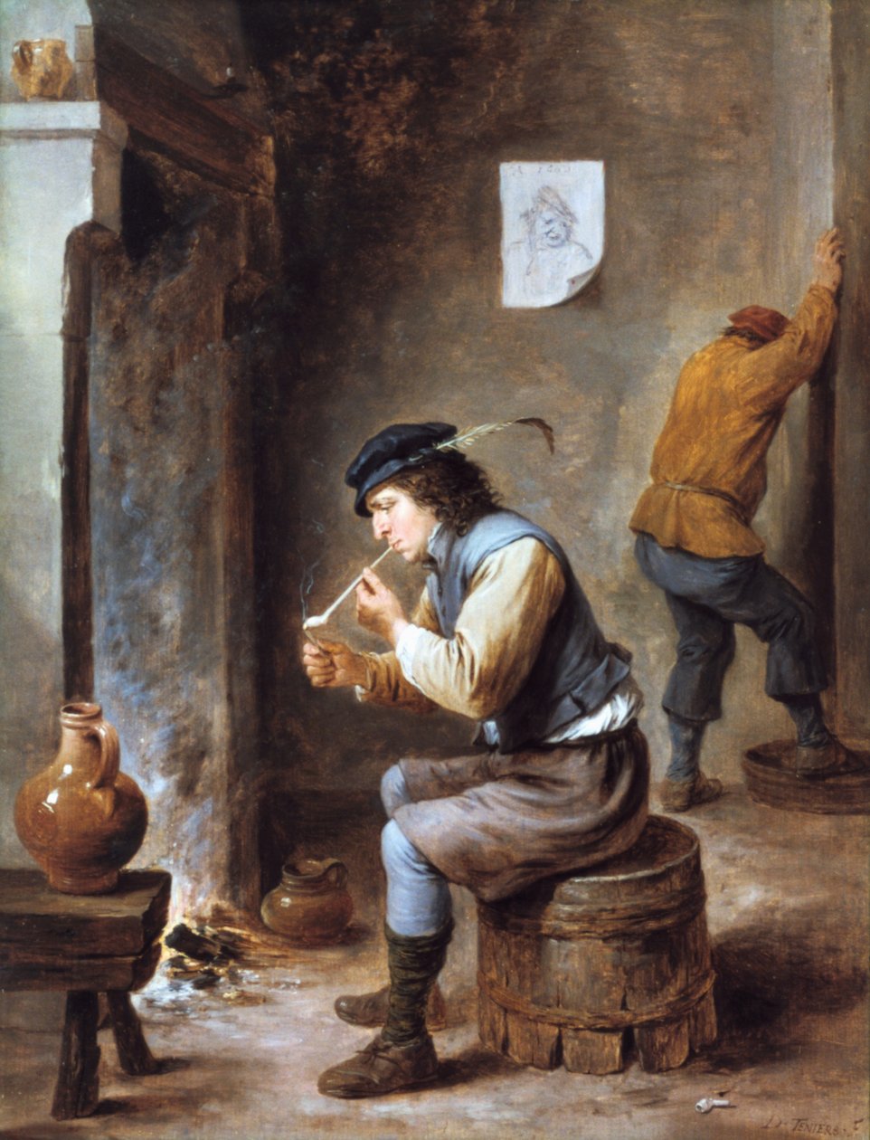 Rökare framför en eld, 1600-talet av David Teniers the Younger