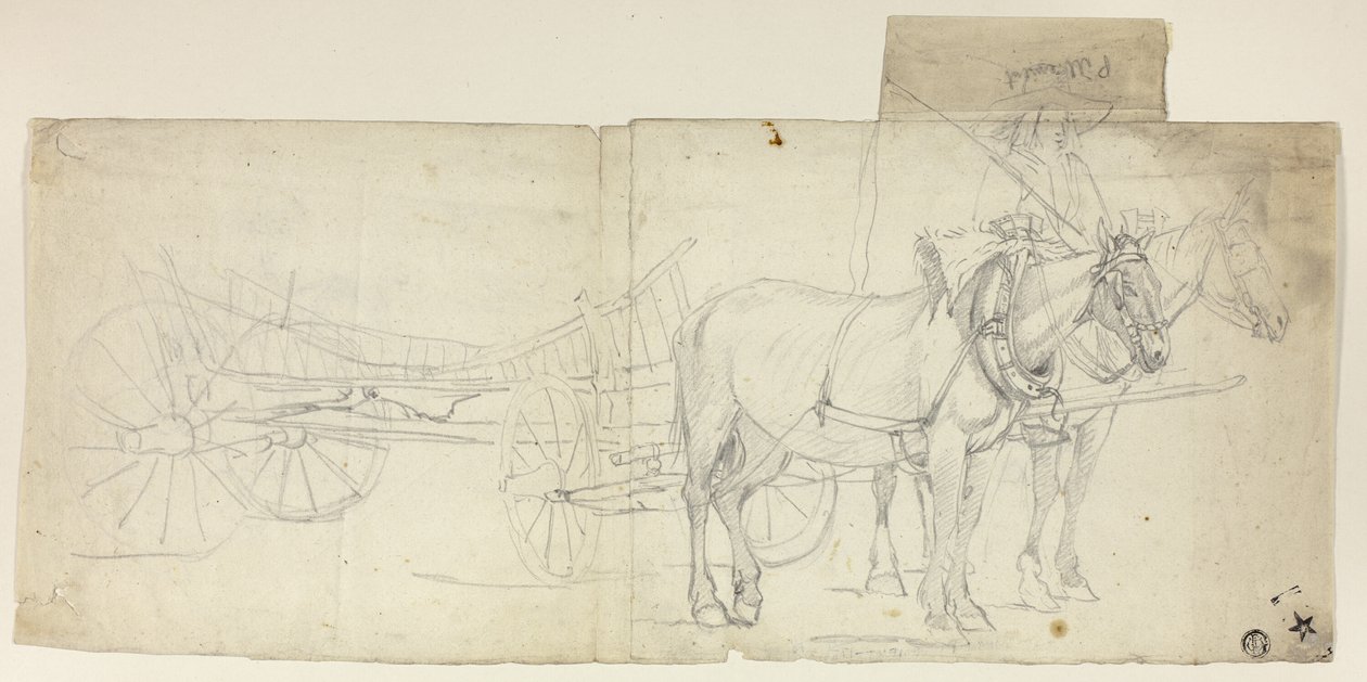 Tvåspann med kusk som drar vagn (recto); Skisser av kvinnor som böjer sig framåt (verso) av David Teniers the Younger