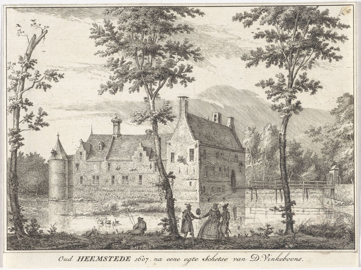 Utsikt över Gamla Heemstede Oud Heemstede 1607. efter en riktig skiss av D. Vinkeboons (titel på objekt) av David Vinckboons (I)