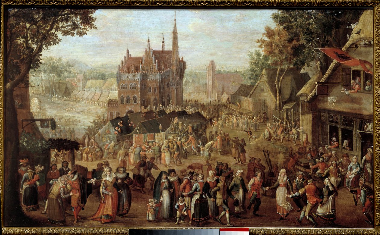 Kermesse i Audenarde (Belgien). Fest framför byns kyrka. Målning av David Vinckboons (eller Vinckeboons eller Vinkeboons 1576-1629) av David Vinckboons