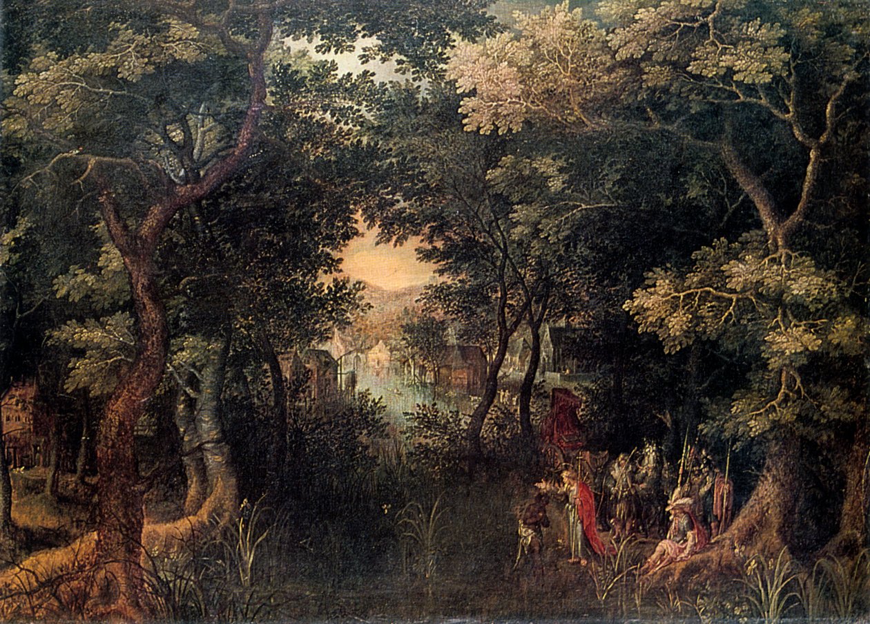Landskap med aposteln Filip som döper eunucken, 1590-1632 av David Vinckboons