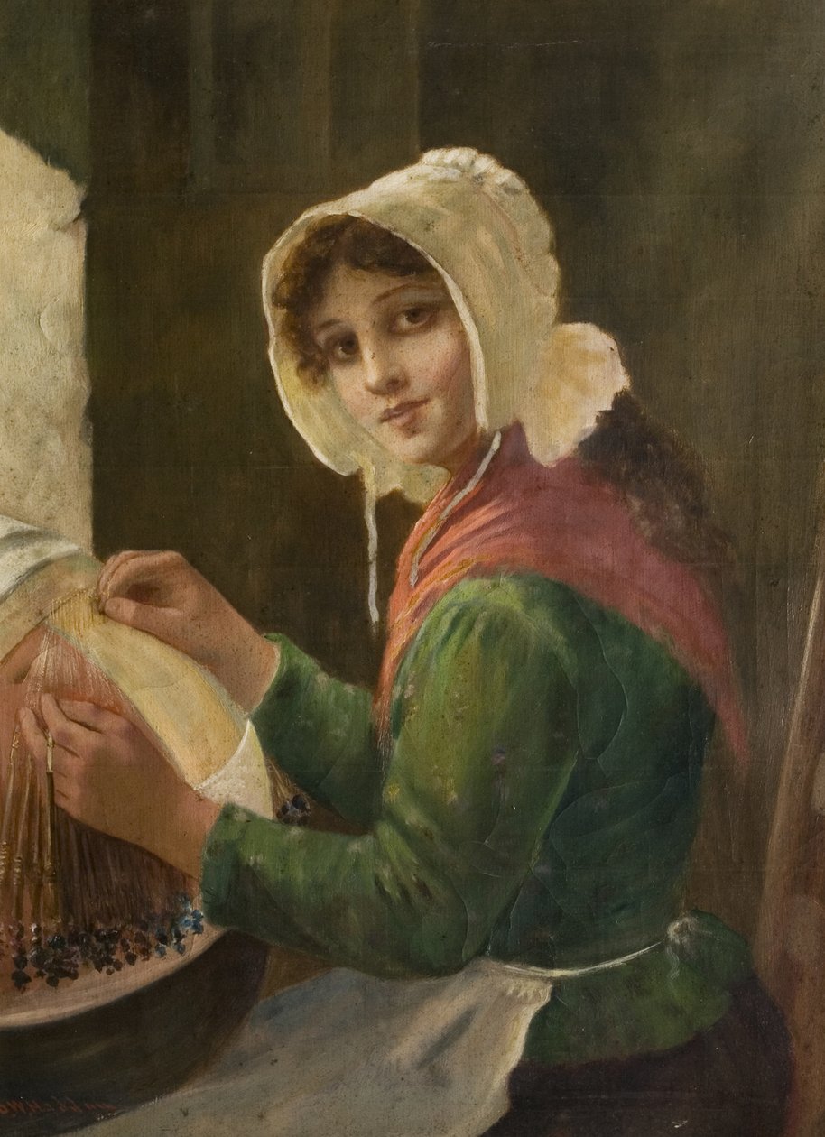Young Woman Lacemaking, sent 1800-tidigt 1900-tal av David W. Haddon