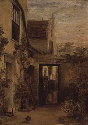 En muromgärdad trädgård på baksidan av ett hus av David Wilkie