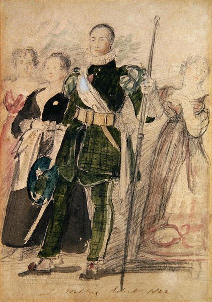 En bågskytt och en grupp kvinnor på Palace of Holyrood under kungens besök av David Wilkie
