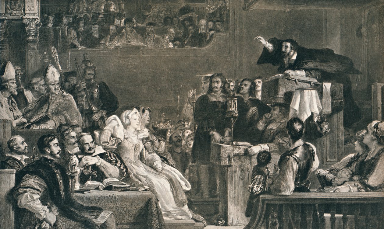 John Knox Preaching inför the Lords of the Congregation, 10 juni 1559, c1827, 1912 av David Wilkie