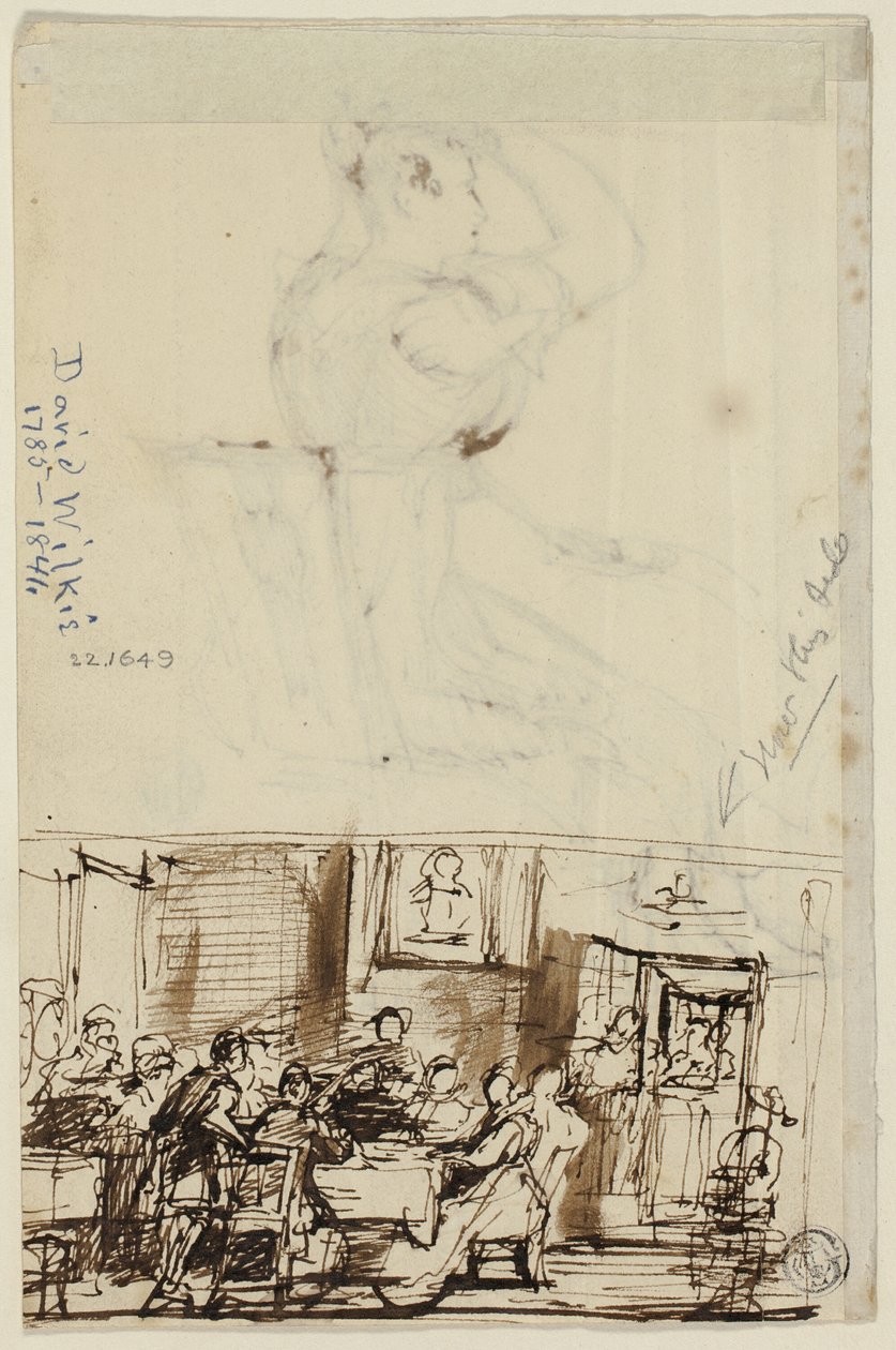 Människor vid ett bord (recto) och Study for Cottage Toilet (verso) av David Wilkie