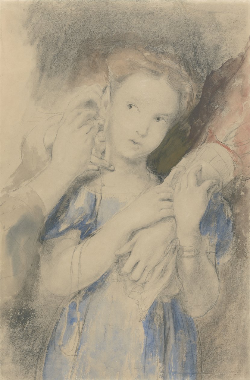 Studie för The First Ear Ring (wc, grafit och krita på papper) av David Wilkie