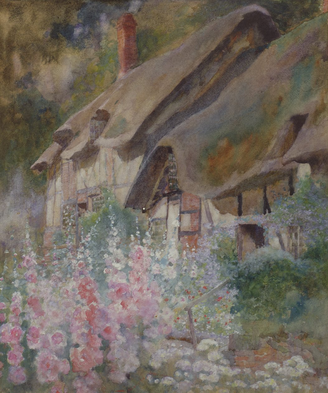 Anne Hathaways Cottage (penna & wc förhöjd med vitt på papper) av David Woodlock