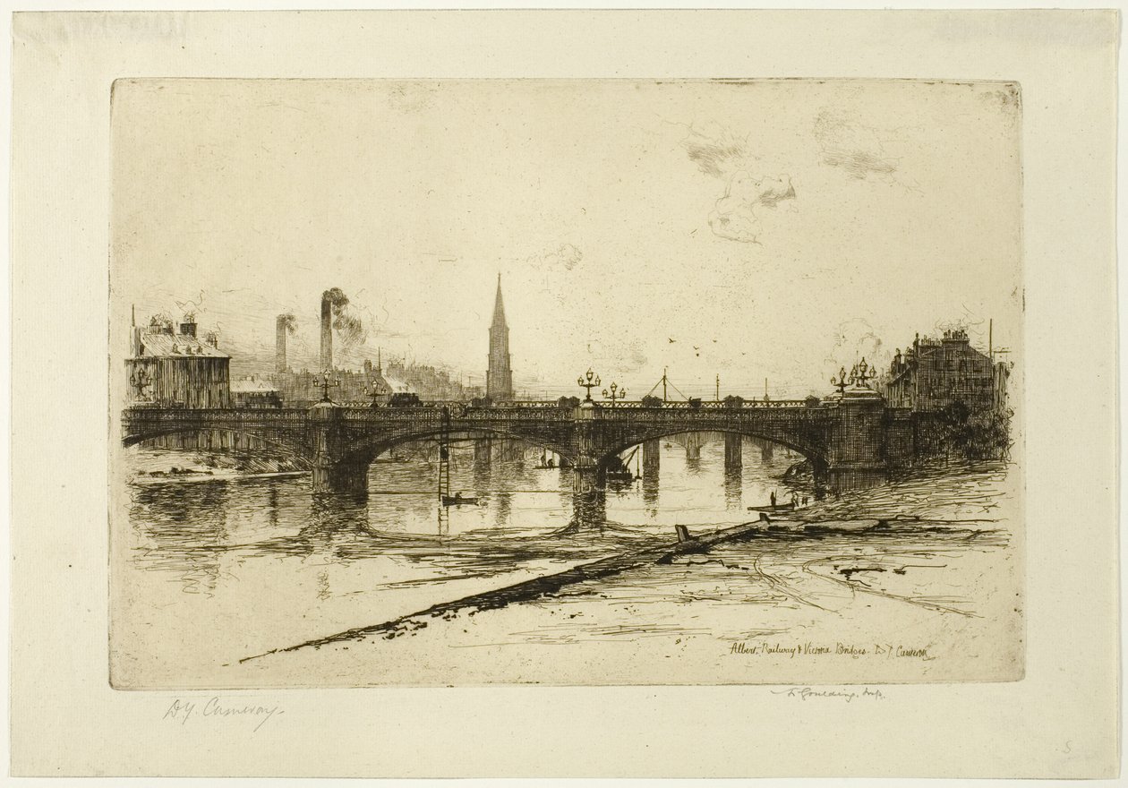 Albert, Railway och Victoria Bridges, tallrik sex från Clyde Set av David Young Cameron